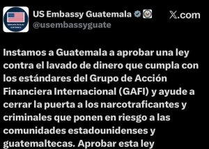 Embajada de Estados Unido exhorta a diputados para aprobar Ley Antilavado