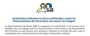 Aprobación de Ley Antilavado es un “paso decisivo” para consolidación del Sistema Financiero expresa la SIB