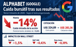 EEUU.- Alphabet (Google) sufre un desplome en Bolsa (-14%) tras presentar resultados y arrastra al Nasdaq (-1,5%)