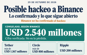 Posible hackeo a Binance: congelan USD 2.540 millones; la pérdida no tiene cifra oficial